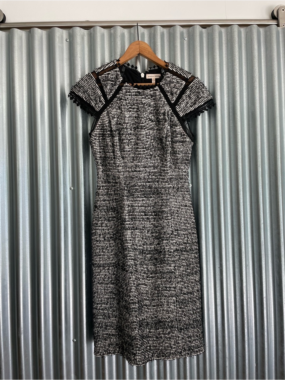 Rebecca Taylor Black and White Tweed Midi Dress